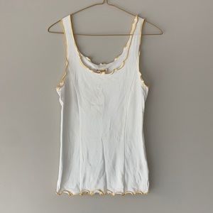 NWT Hem And Thread White and Yellow Frilly Tank Top